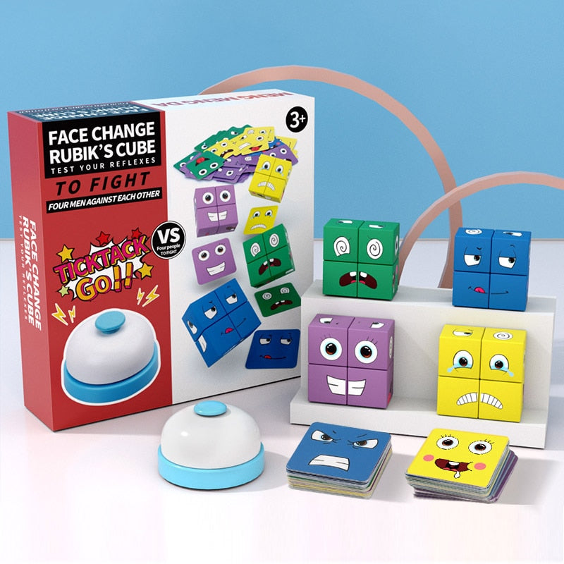 EmojiCube™ - Competitief Blokjespuzzel | Match als eerst de kaart met jouw puzzel en sla op de bel | Emotieherkenning - Met vrienden of familie