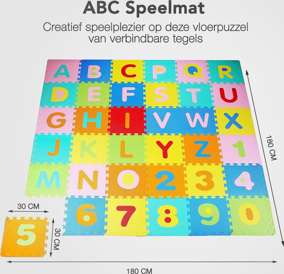 PuzzlePlayXL™ - Nummer & Alfabet Puzzel XL Speelmat | 36 stuks - 180x180cm -  Educatief - Zacht en Dik EVA Foam - Anti-slip