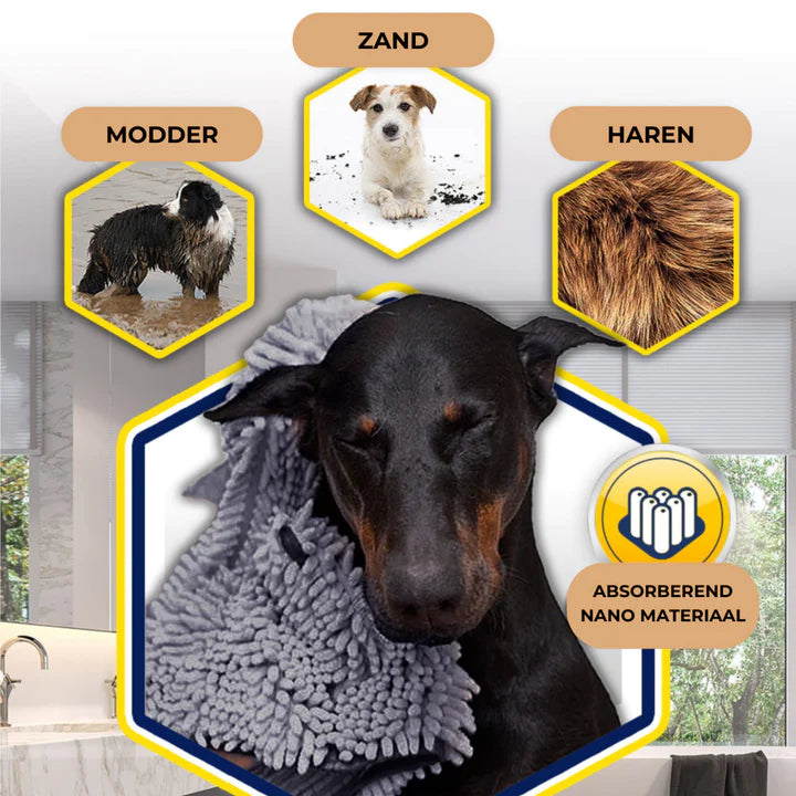 PetTowel™ - Hondenhanddoek | 2-in-1 Drogen en Masseren - Microfiber - Goed Absorberend - Ideaal na een Lekker Bad